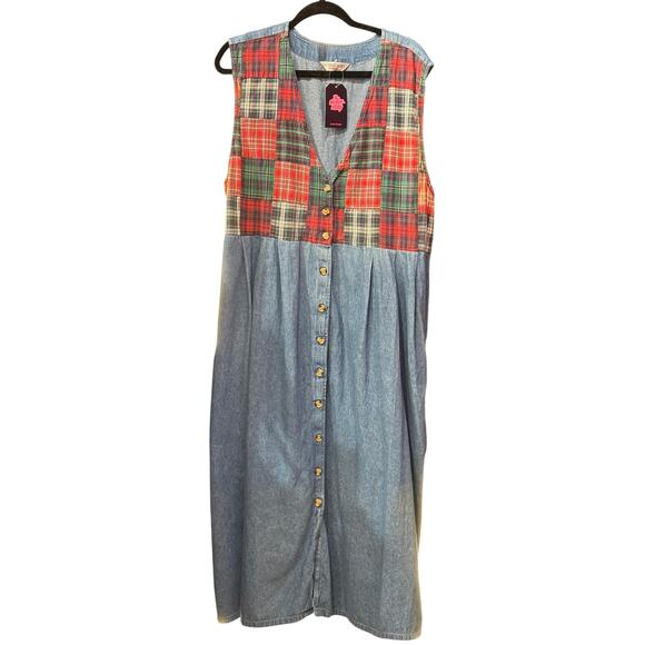 Victoria Jones Dresses & Skirts - Vintage Victoria Jones Plaid Denim Dress Plus Size 2X